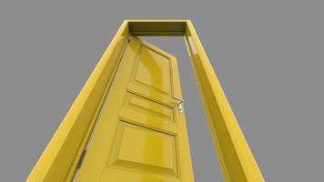 Creative illustration of open, closed door, entrance realistic doorway isolated on background 3d photo