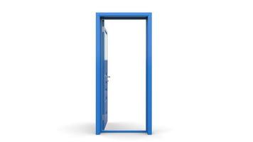 Creative illustration of open, closed door, blue door entrance realistic doorway isolated on background 3d photo