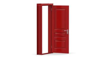 Creative illustration red door of open, closed door, entrance realistic doorway isolated on background 3d photo