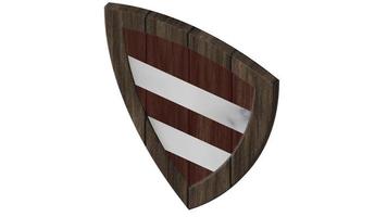 red and whiteshield wood medieval 3d illustration render photo