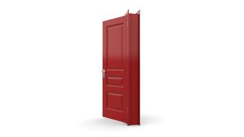 red door Creative illustration of open, closed door, entrance realistic doorway isolated on background 3d photo