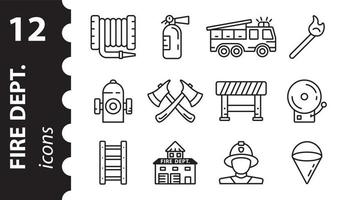 Firefighter icons in vector. Fire Department symbol. Set of Fire station linear signs. vector