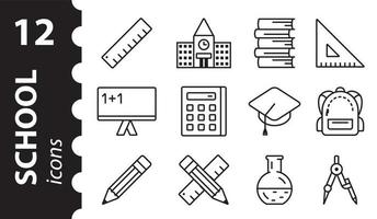 Set of school education icons. Signs isolated on white background, education concept, outline illustration. vector