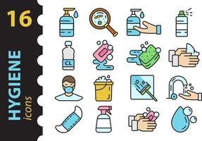 Set of Hygiene icons in a modern flat style. Simple linear vector symbols in color.