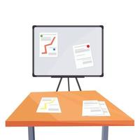 Magnetic marker board with graphs and a desk. Business concept. Vector cartoon illustration.