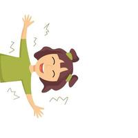 Happy girl lies on the grass. Vector cartoon illustration.