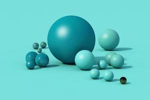 Geometric shapes with environment reflected on sphere. 3d rendering photo