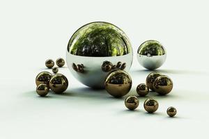 Geometric shapes with environment reflected on sphere. 3d rendering photo