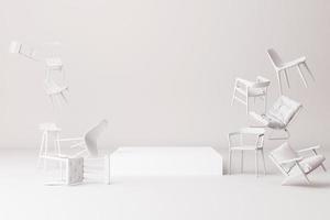 A lot of chairs furniture interior on a pastel background. -3d render photo
