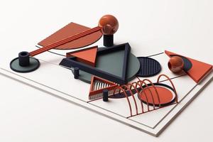 Design with composition of geometric memphis style shapes in pastel tone. 3d rendering illustration photo