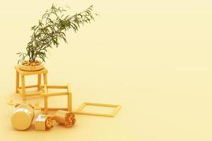 A4 flipped paper with black clipboard, potted plant, cactus, frame and pen on white background. 3d rendering photo