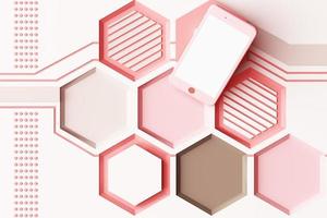 Smartphone with technology concept, Abstract composition of geometric shapes platforms in orange and pastel color. 3d rendering photo