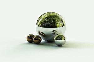 Geometric shapes with environment reflected on sphere. 3d rendering photo