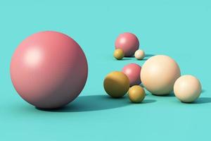 Geometric shapes with environment reflected on sphere. 3d rendering photo