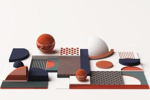 Design with composition of geometric memphis style shapes in pastel tone. 3d rendering illustration photo