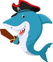 Cute shark pirate cartoon vector