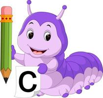 Cute caterpillar holding pencil vector
