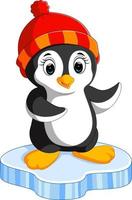 Happy cartoon penguin on ice vector