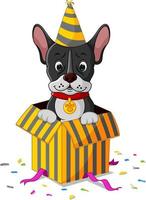 dog cartoon coming out of gift box vector