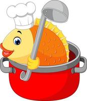 Cartoon funny fish being cooked in a pan vector