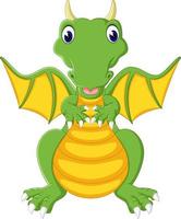 Cute green dragon flying vector