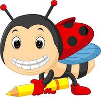 Cartoon ladybug holding pencil vector
