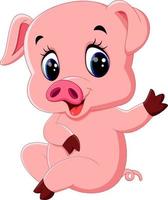 Cute pig cartoon posing vector