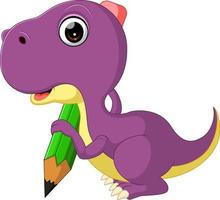 Cute dinosaur holding pencil vector