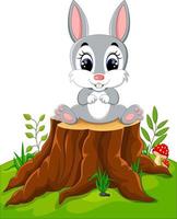 Cartoon Easter Bunny on tree stump vector