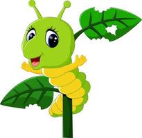 Funny caterpillar runs on a tree branch vector