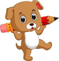 Cute dog holding pencil vector