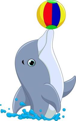 Happy dolphin cartoon playing ball