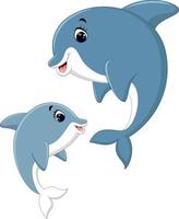 Linda pareja de delfines de dibujos animados vector
