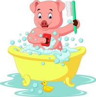 cute pig bathing time vector