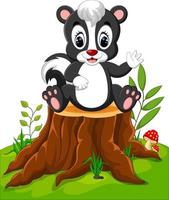 Cartoon skunk posing on tree stump vector