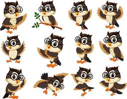 collection of owl cartoon vector