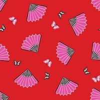 Oriental Paper Fan and Butterfly Seamless Repeat Pattern vector