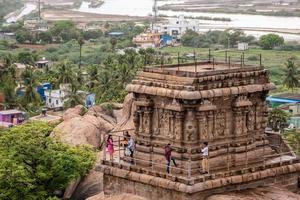 Mamallapuram, Tamil Nadu, India - August 2018 An aerial view of an ancient ruined temple in the world heritage site of Mahabalipuram. photo
