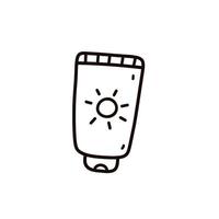 tubo de protector solar aislado sobre fondo blanco. loción para la protección contra la luz ultravioleta. ilustración vectorial dibujada a mano en estilo garabato. perfecto para logotipos, tarjetas, diseños de verano. vector
