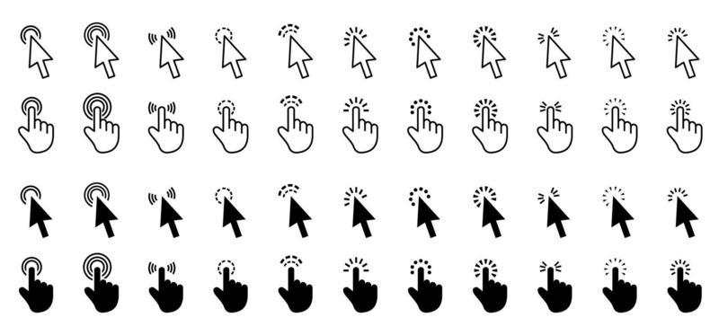 Computer mouse click cursor gray arrow icons set and loading icons. Cursor icon. Vector illustration. Mouse click cursor collection.