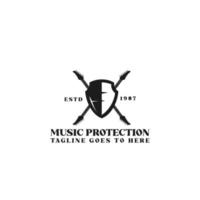 Guitar and Shield an Unique Logo Concept, Suitable for your music brand vector