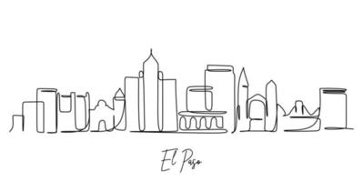 Single continuous line drawing of El Paso city skyline Texas United States. Famous city for wall decor print. World travel concept. Editable stroke modern one line draw design vector illustration