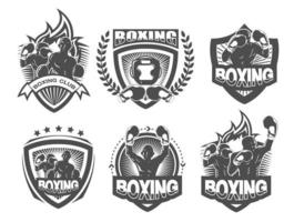 Collection of black and white boxing logo set vector