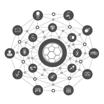 Group of black and white Soccer icons with line polygon background.Soccer learning concept. vector