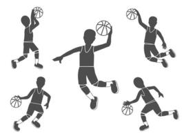 juego de personajes de jugador de baloncesto en blanco y negro.concepto de luchador. vector