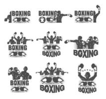 ilustración del concepto de luchador en blanco y negro para el conjunto de logotipos de boxeo vector