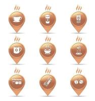 conjunto de iconos de pin down de café.concepto de viaje y bebida de café. vector