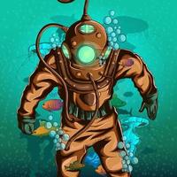 diver into the deep sea vector illustration