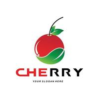 Cherry Fruit logo, Red Colored plant vector illustration, Fruit Shop Design, Company, Sticker, Product Brand