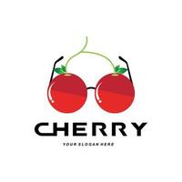 logotipo de fruta de cereza, ilustración vectorial de planta de color rojo, diseño de tienda de frutas, empresa, pegatina, marca de producto vector